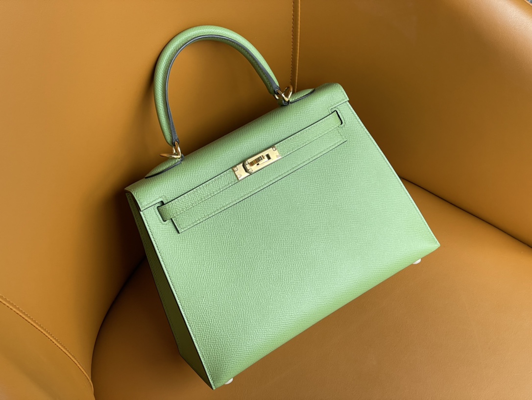Hermes Kelly Handbags Crossbody & Shoulder Bags Green Gold Hardware Calfskin Cowhide Epsom
