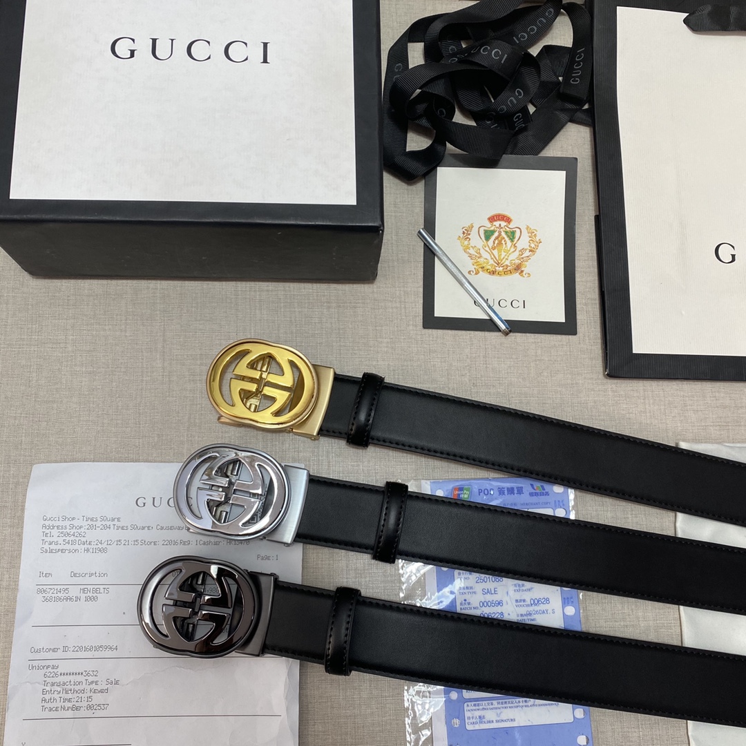 I5 品牌：Gucci 配色白礼盒电车脑线 手柔感软.实物拍摄修无饰 上效身果超好.配专柜全包套装.送礼带自首选送眼打针 扣头：防铜扣 长度：100-125cm 3.5规格 颜色：黑色