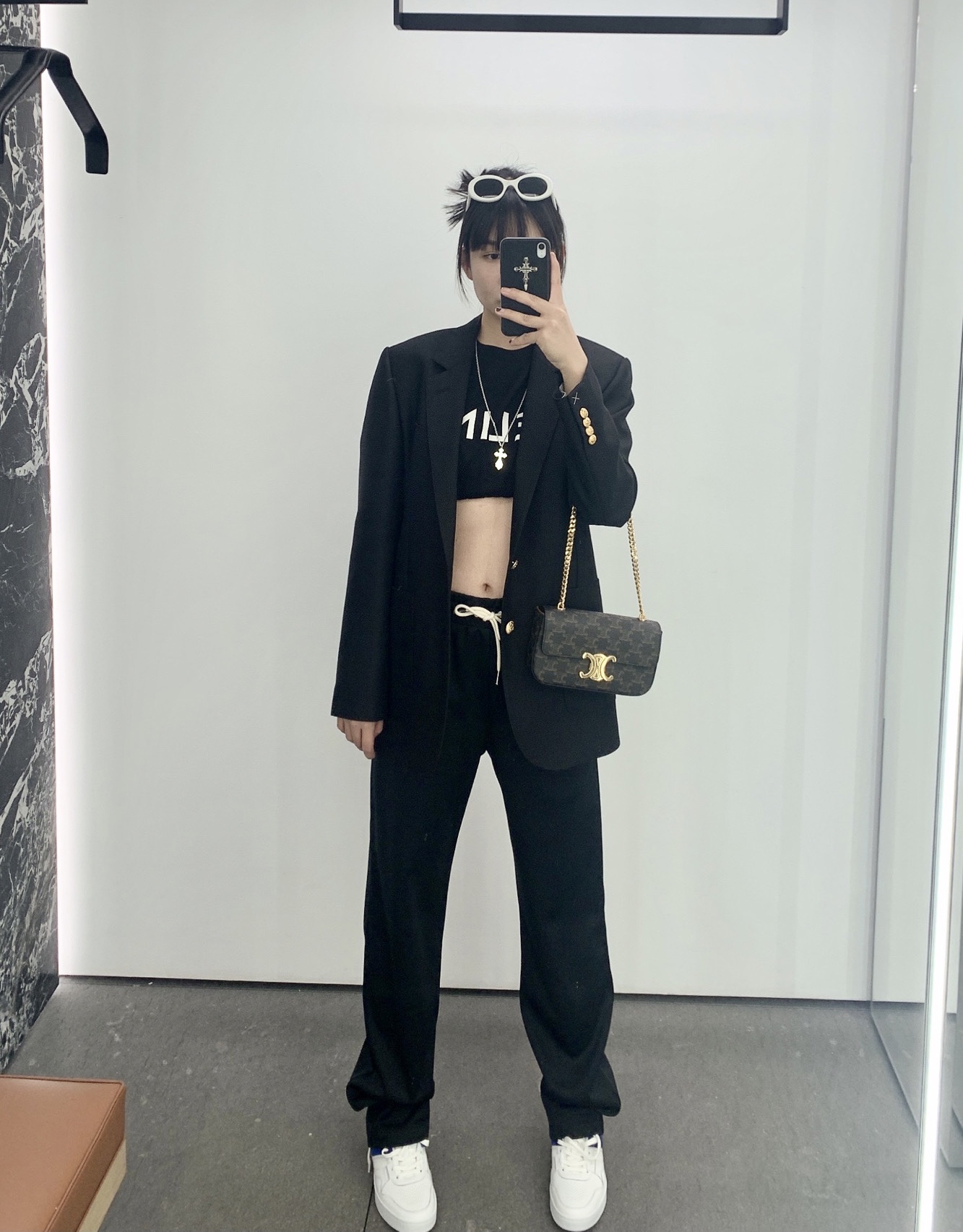 CELINE CHAIN SHOULDER 20.5CM BAG 197993老花/金扣