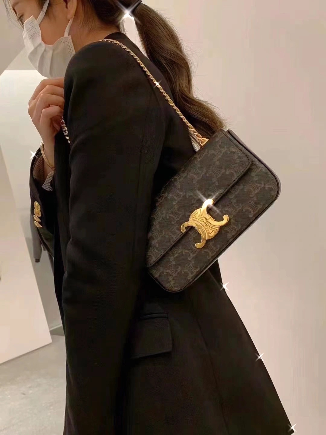 CELINE CHAIN SHOULDER 20.5CM BAG 197993老花/金扣