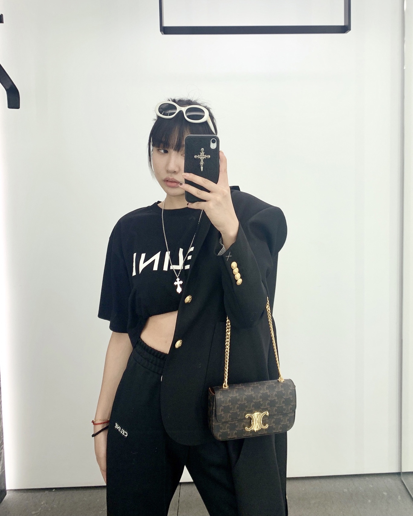 CELINE CHAIN SHOULDER 20.5CM BAG 197993老花/金扣