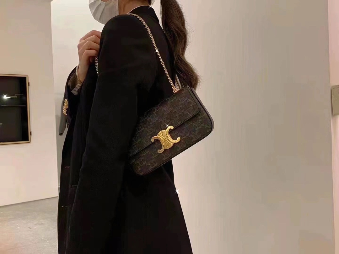CELINE CHAIN SHOULDER 20.5CM BAG 197993老花/金扣