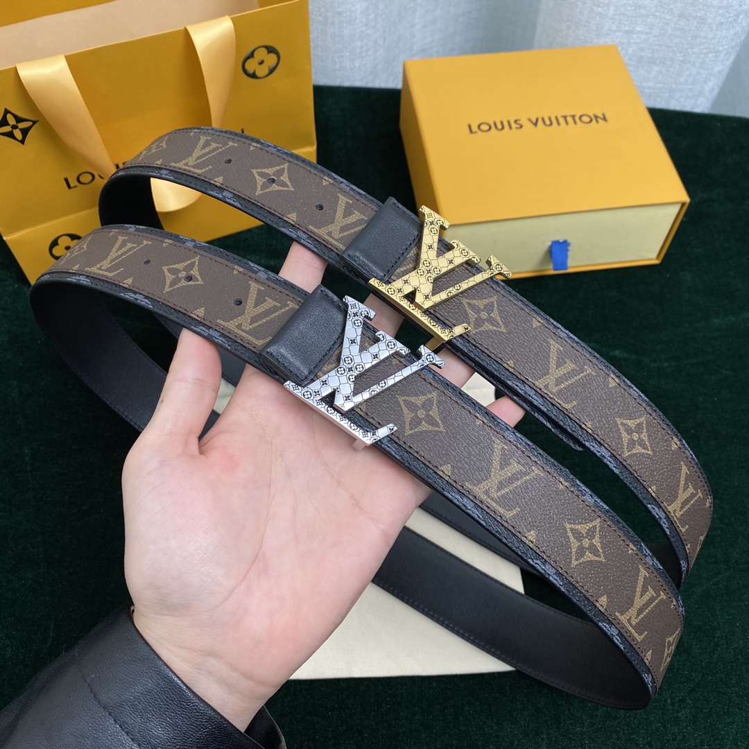 Louis Vuitton Belts Splicing Men Calfskin Canvas Cowhide