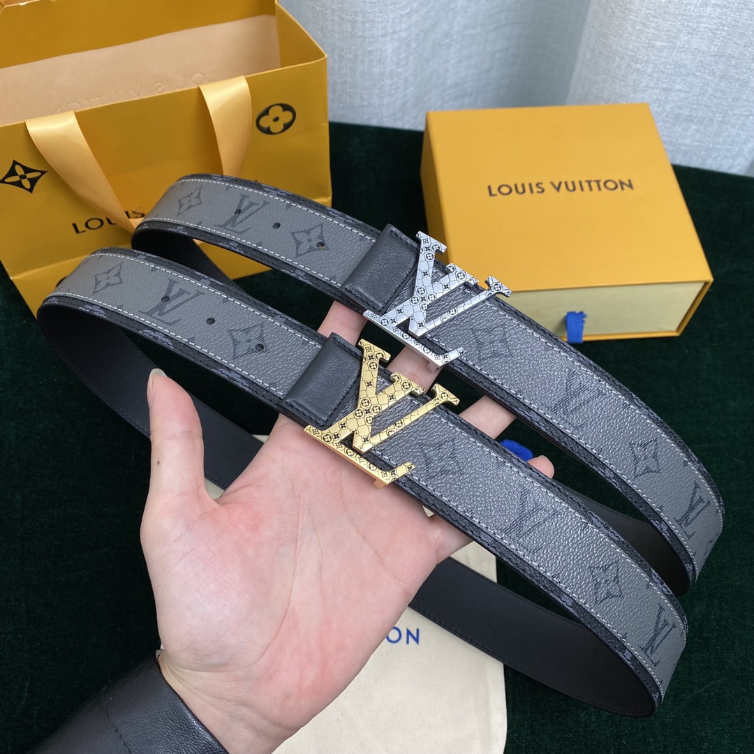 Louis Vuitton Belts Splicing Men Calfskin Canvas Cowhide