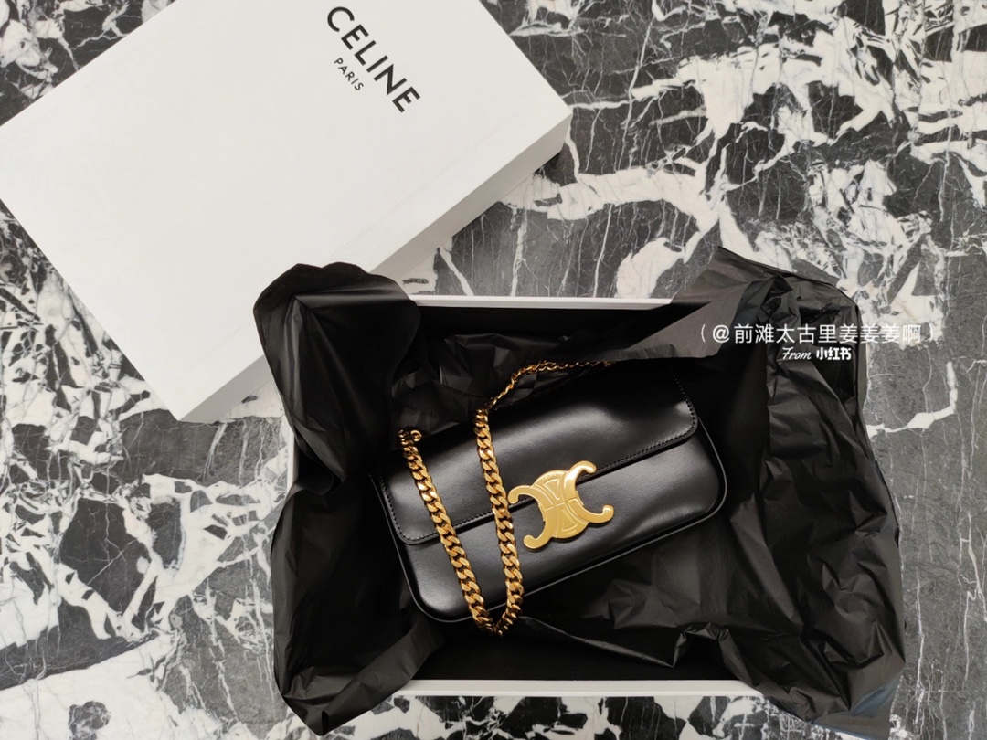 CELINE CHAIN SHOULDER 20.5CM BAG 197993黑色/金扣