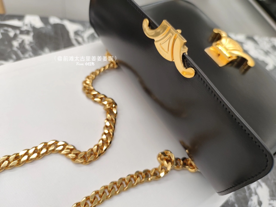 CELINE CHAIN SHOULDER 20.5CM BAG 197993黑色/金扣