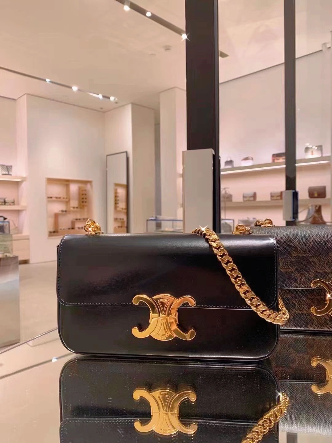 CELINE CHAIN SHOULDER 20.5CM BAG 197993黑色/金扣