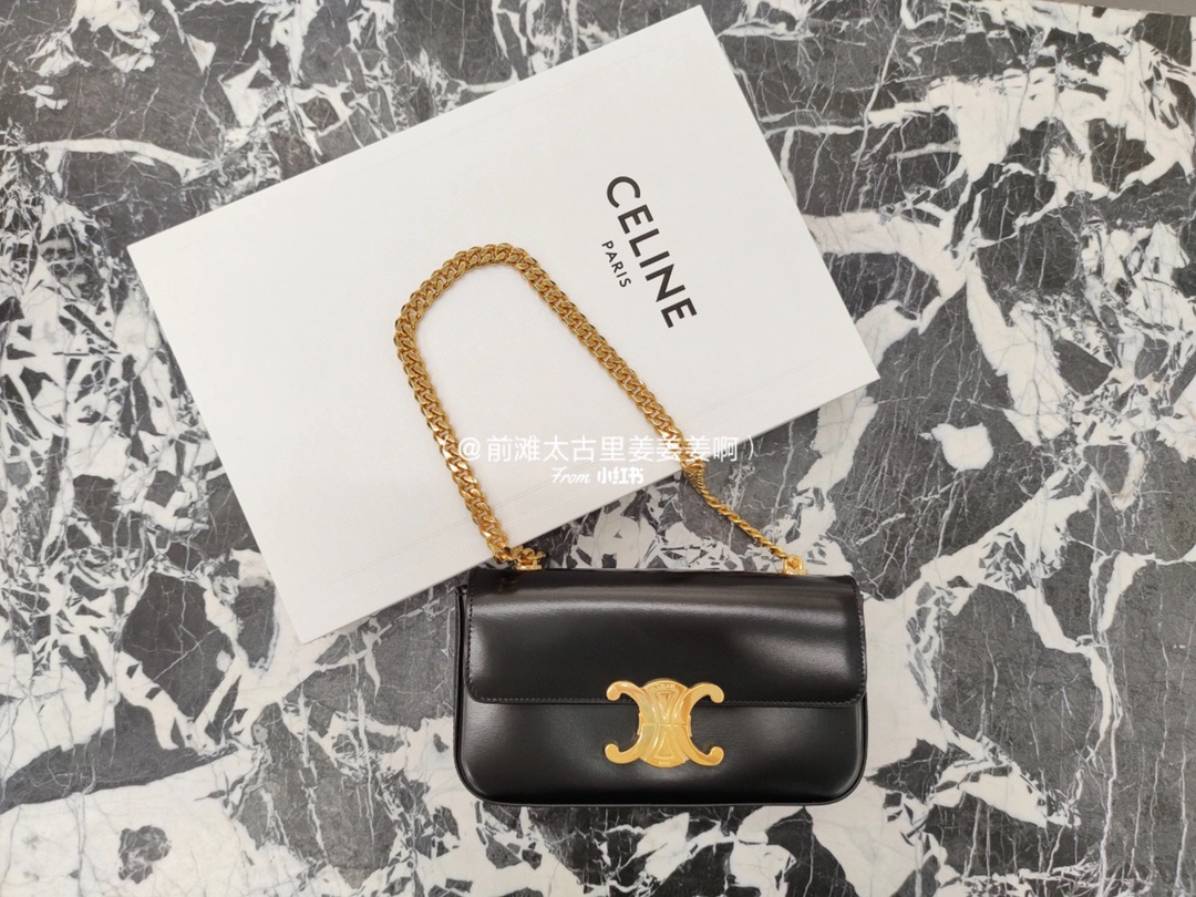 CELINE CHAIN SHOULDER 20.5CM BAG 197993黑色/金扣