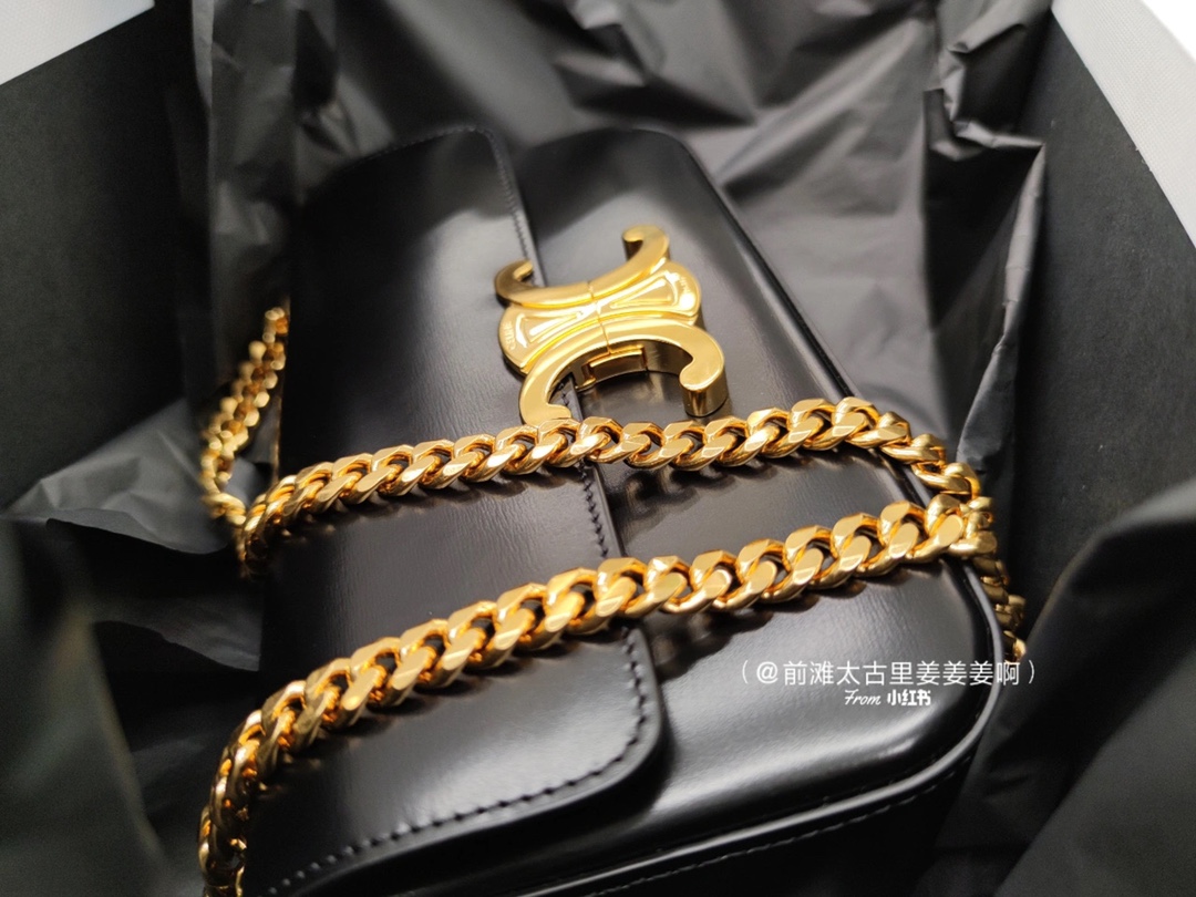 CELINE CHAIN SHOULDER 20.5CM BAG 197993黑色/金扣