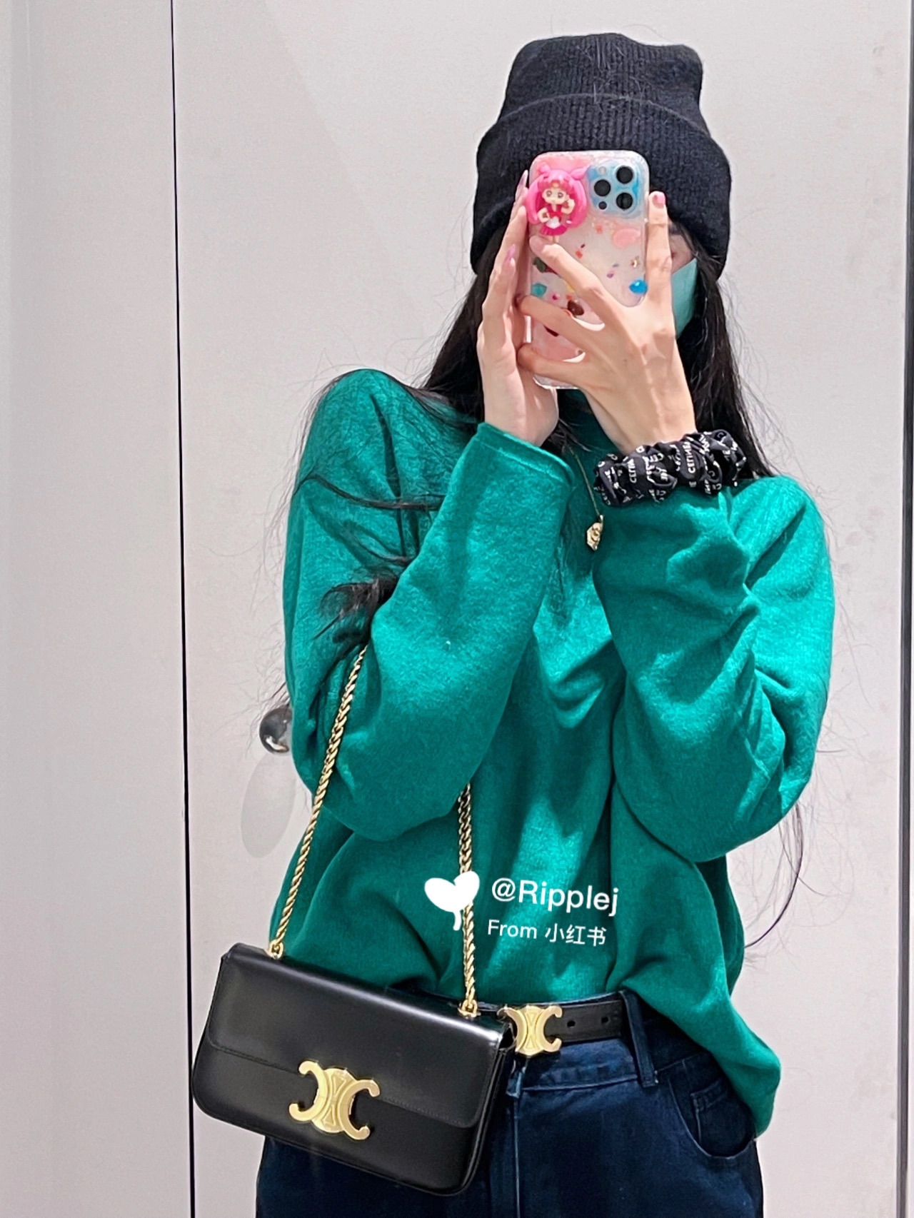 CELINE CHAIN SHOULDER 20.5CM BAG 197993黑色/金扣