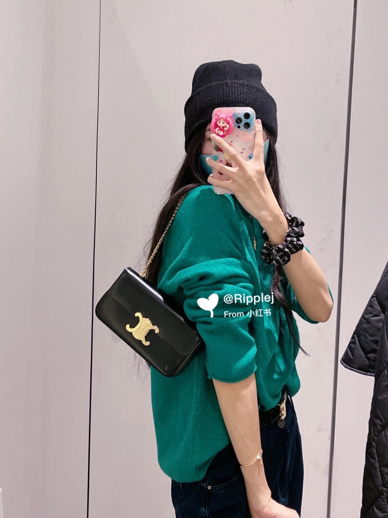 CELINE CHAIN SHOULDER 20.5CM BAG 197993黑色/金扣