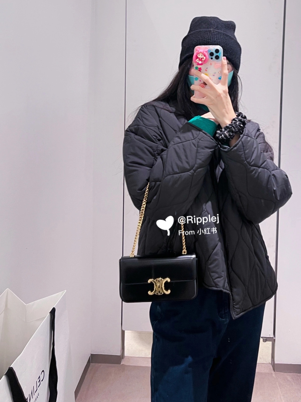 CELINE CHAIN SHOULDER 20.5CM BAG 197993黑色/金扣