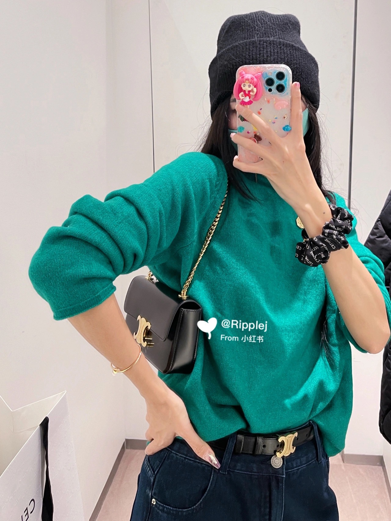 CELINE CHAIN SHOULDER 20.5CM BAG 197993黑色/金扣