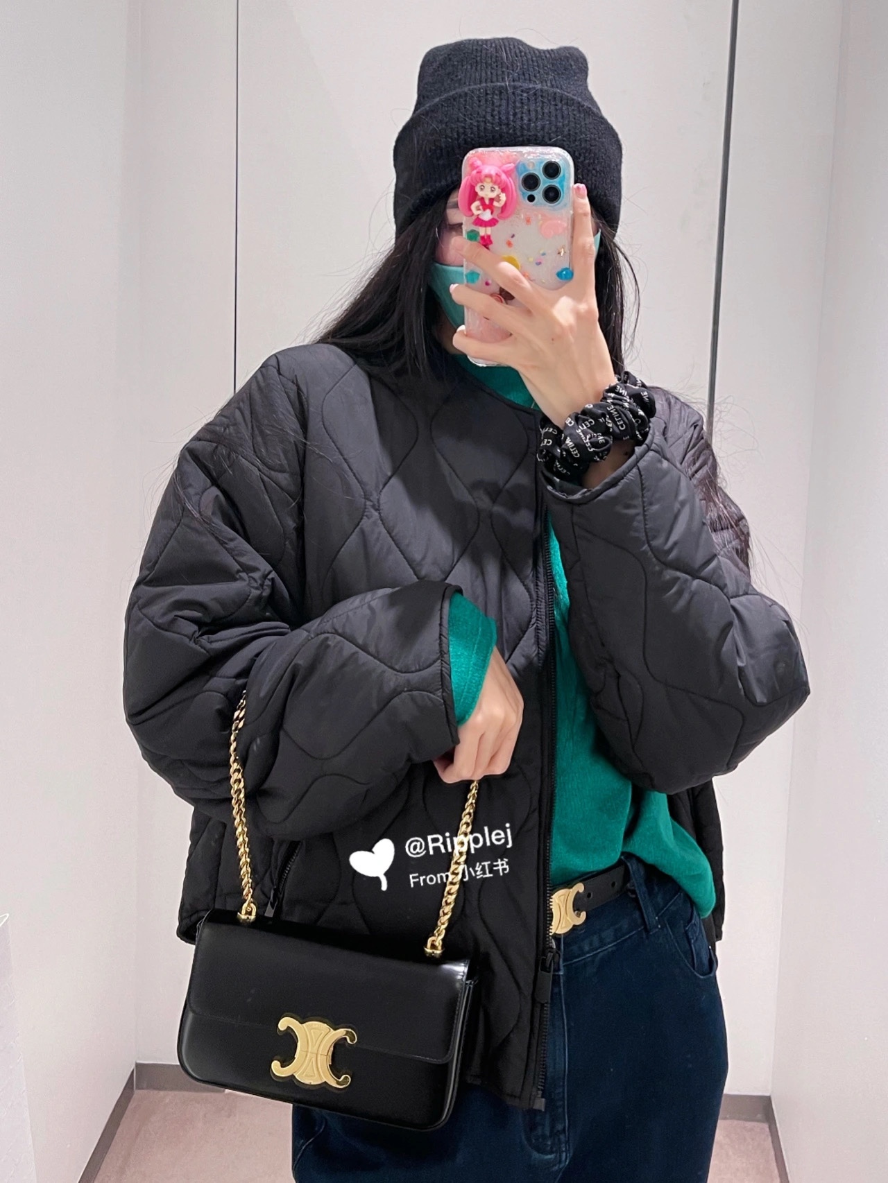 CELINE CHAIN SHOULDER 20.5CM BAG 197993黑色/金扣