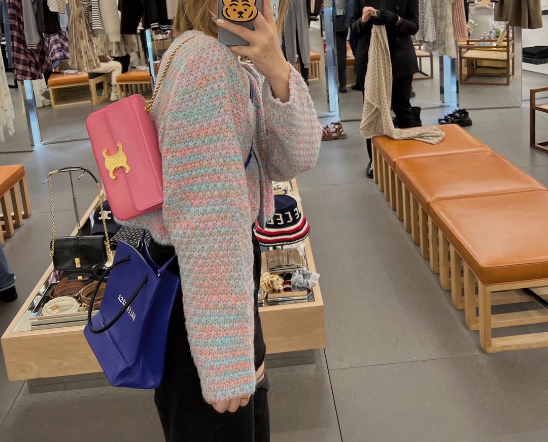 CELINE CHAIN SHOULDER 20.5CM BAG 197993粉红色