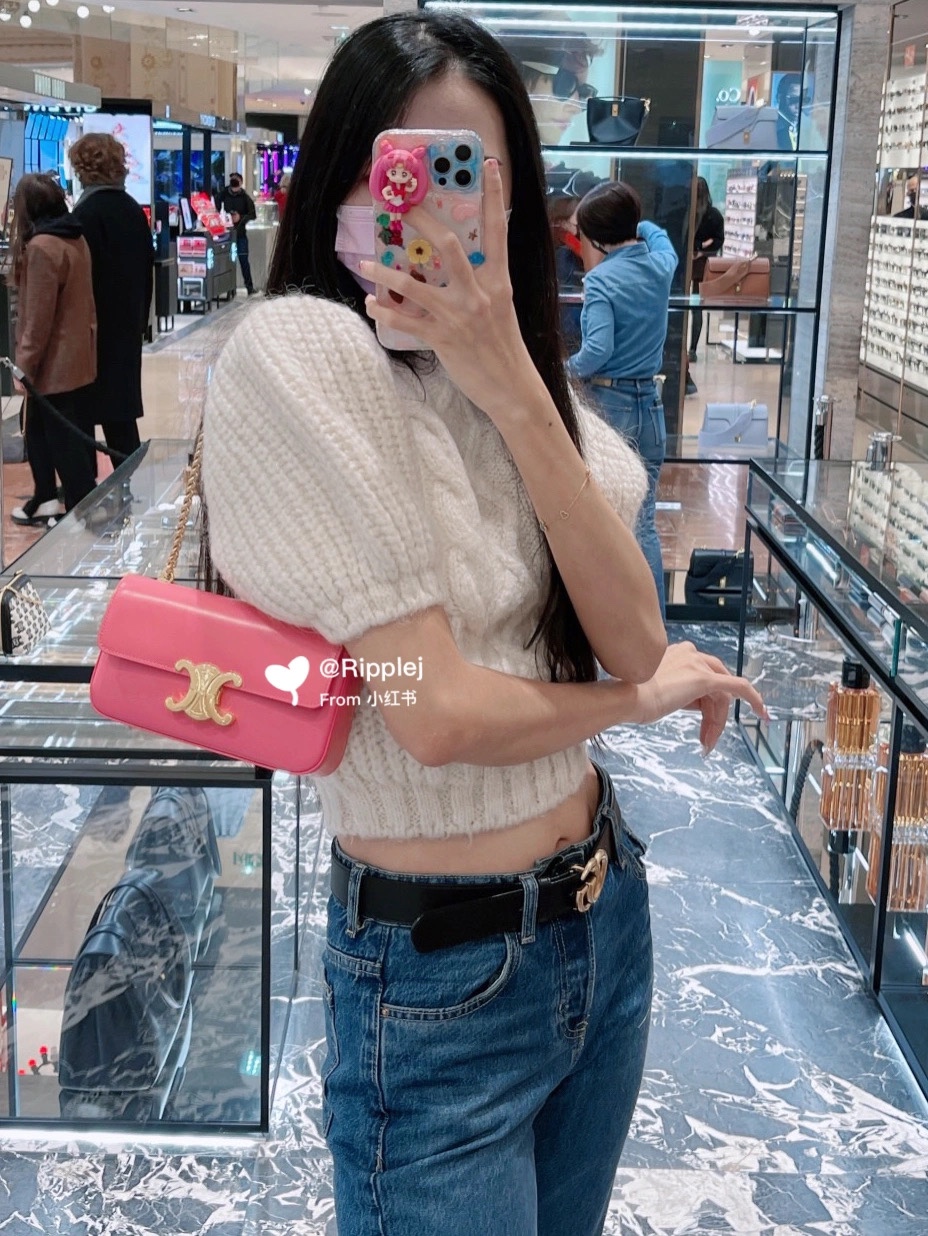 CELINE CHAIN SHOULDER 20.5CM BAG 197993粉红色