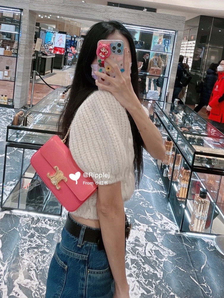 CELINE CHAIN SHOULDER 20.5CM BAG 197993粉红色