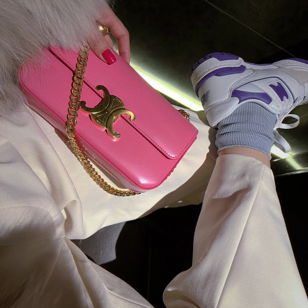 CELINE CHAIN SHOULDER 20.5CM BAG 197993粉红色
