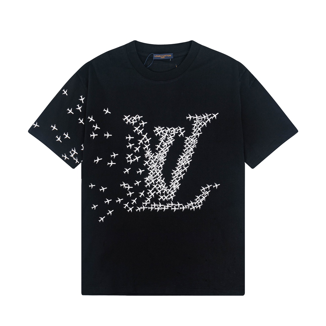 Migliore replica di lusso
 Louis Vuitton Abbigliamento T-Shirt Nero Bianco Stampa Maniche corte