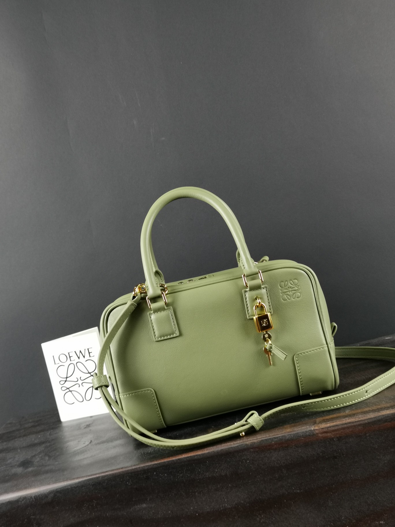 Loewe Amazona 23 Soft Grain Leather Top Handle Satchel Bag - Olive Green 4 a1642614409954 4304