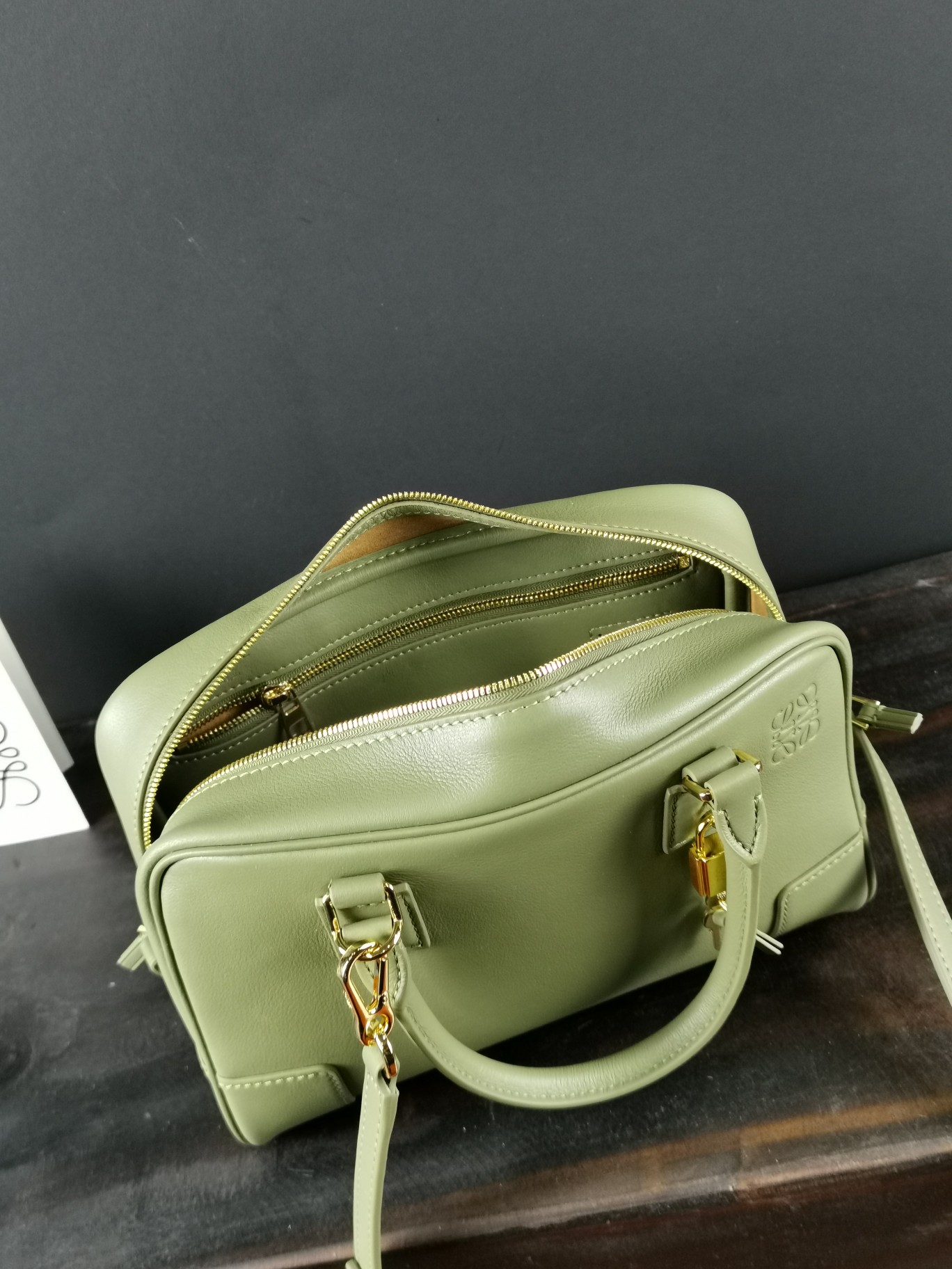 Loewe Amazona 23 Soft Grain Leather Top Handle Satchel Bag - Olive Green 8 a1642614410362 7310