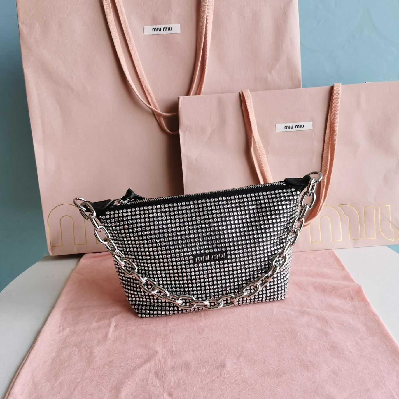 Designer
 MiuMiu Crossbody & Shoulder Bags Set With Diamonds Chains