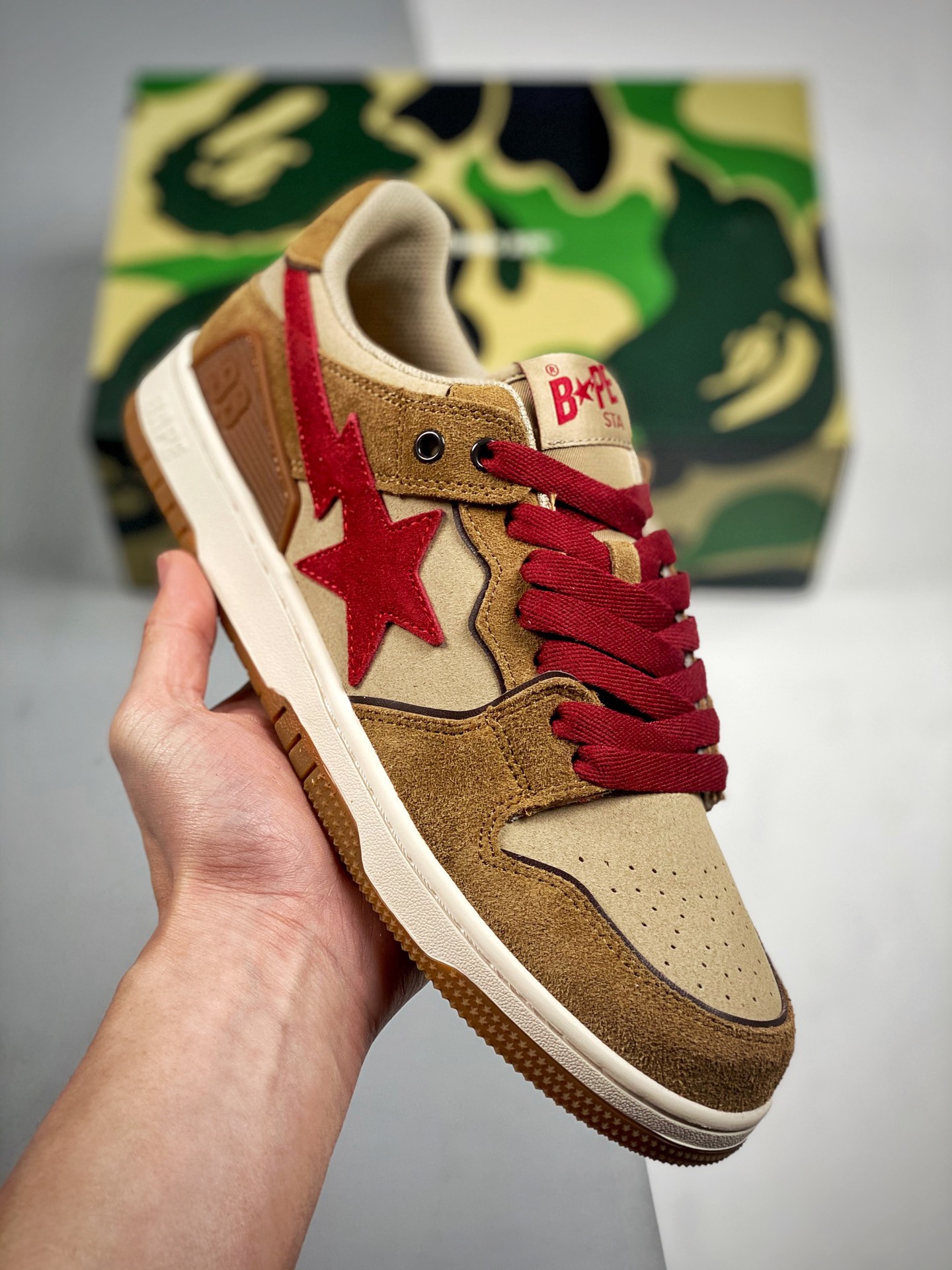 BAPE Sk8 Sta Low serie SK8 de caña baja, zapatillas de skate casuales deportivas "corte de piel marrón rojo c…