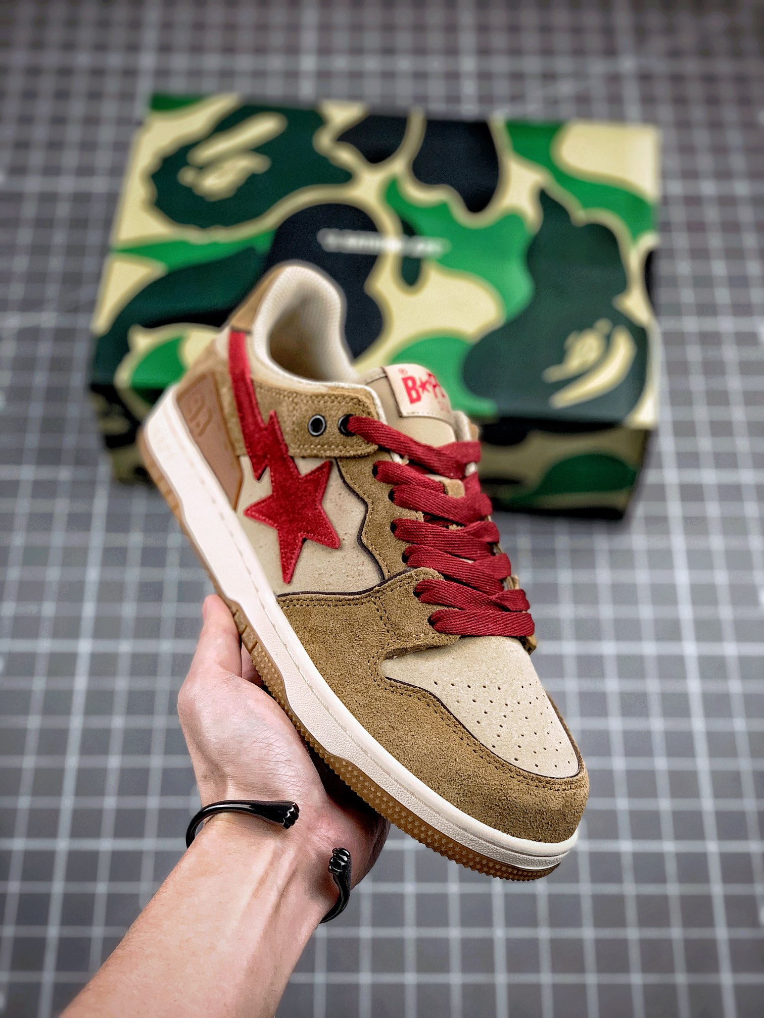 Zapatos de skate deportivos informales de caña baja BAPE Sk8 Sta Low SK8 "Zhuba Brown Crimson" # Versión de d…