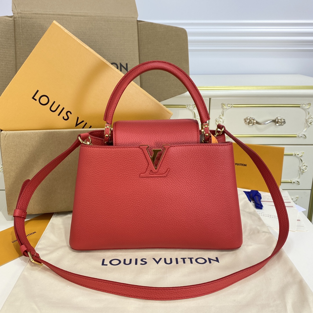 Louis Vuitton LV Capucines Bags Handbags Red Gold Hardware Taurillon Mini