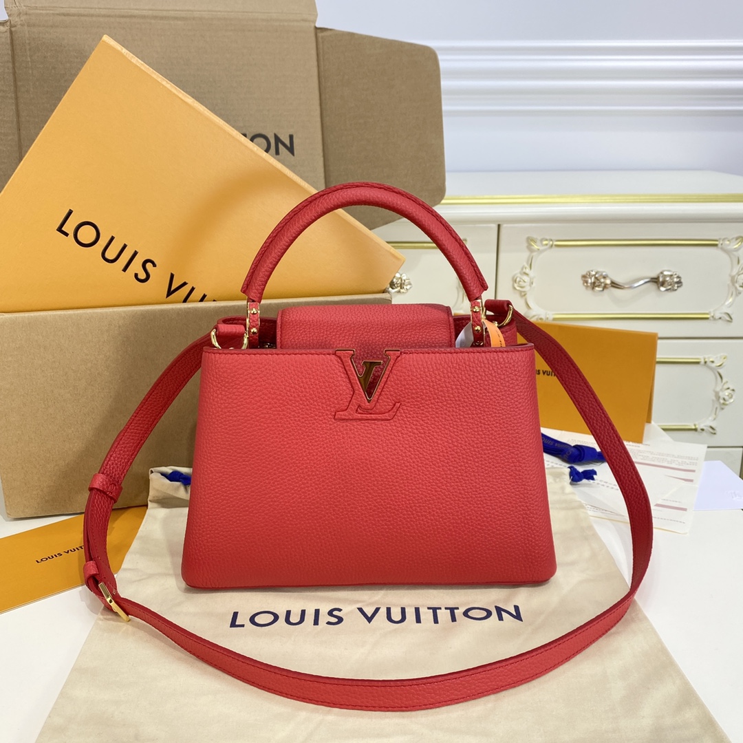 Louis Vuitton LV Capucines Bags Handbags Red Gold Hardware Taurillon Mini