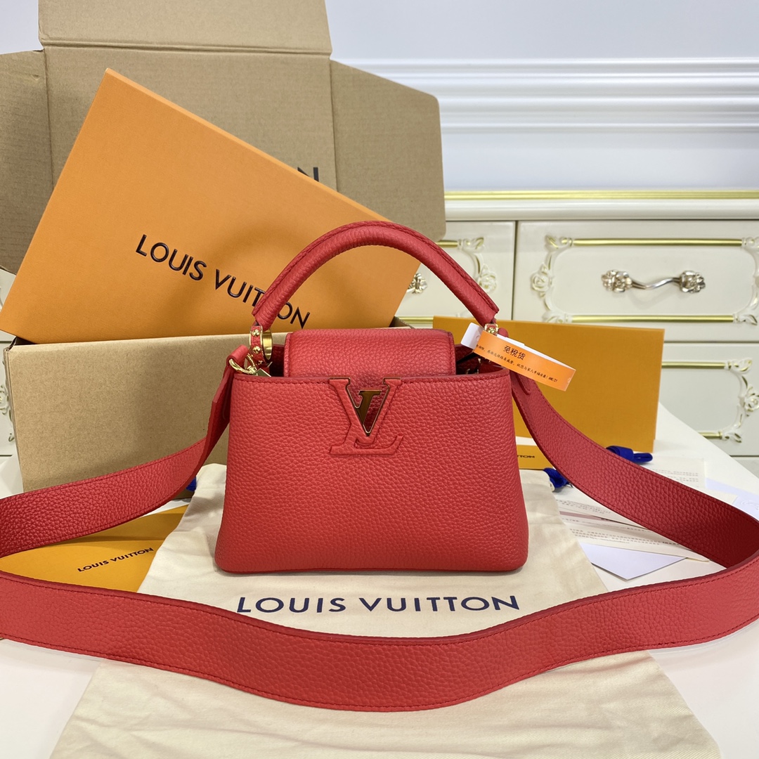 Louis Vuitton LV Capucines Bags Handbags Red Gold Hardware Taurillon Mini