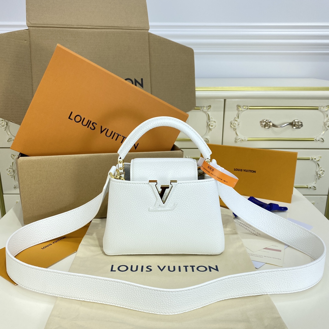 Louis Vuitton LV Capucines Bags Handbags White Gold Hardware Taurillon Mini