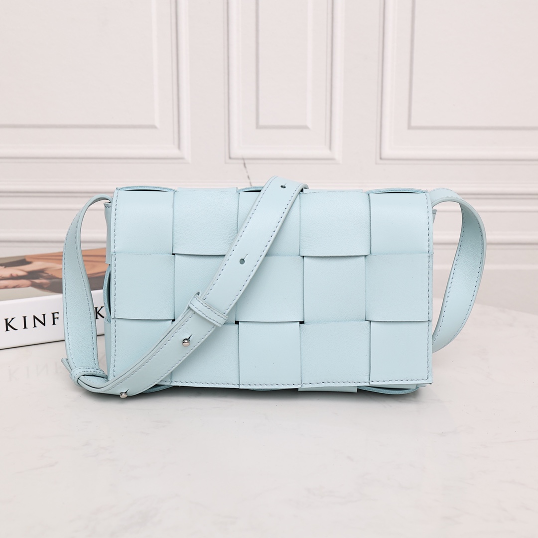Bottega Veneta Lambskin Woven Cassette Bag Teal
