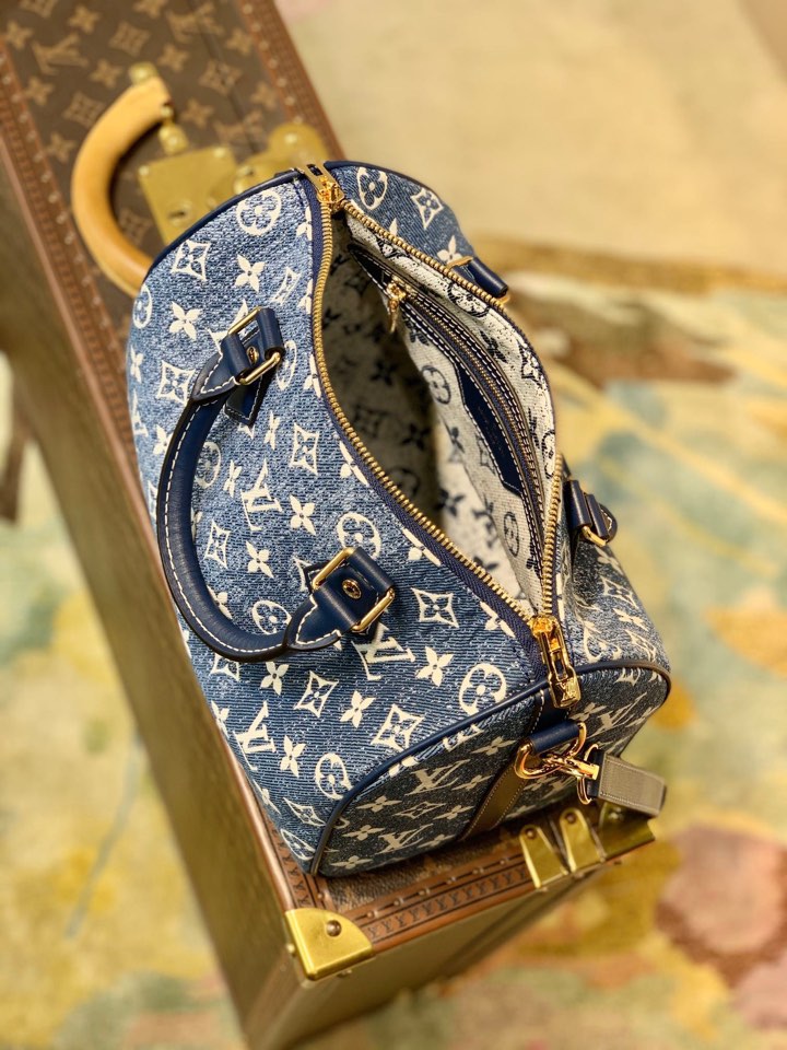 Louis Vuitton LV Speedy 25 丹宁蓝色牛仔布手提包 M59609