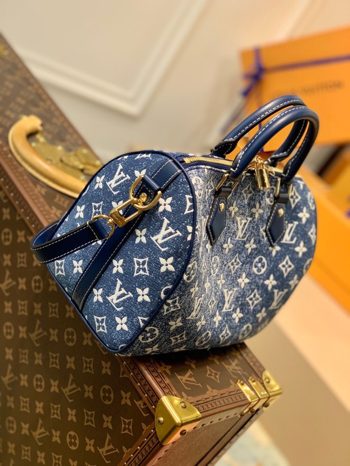 Louis Vuitton LV Speedy 25 丹宁蓝色牛仔布手提包 M59609