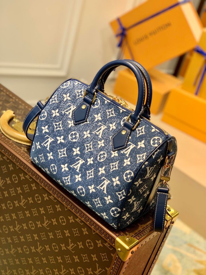 Louis Vuitton LV Speedy 25 丹宁蓝色牛仔布手提包 M59609