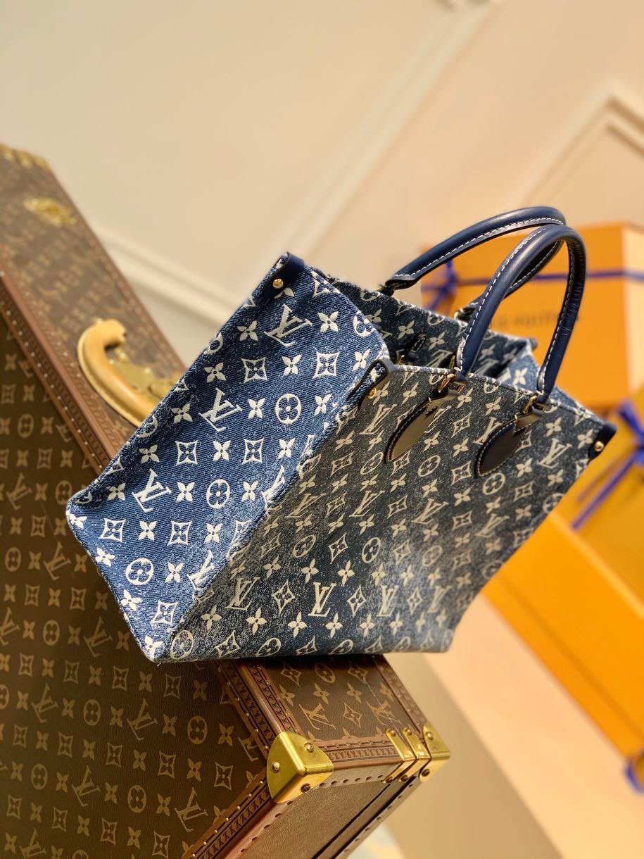 Louis Vuitton LV Onthego 丹宁系列牛仔蓝中号托特包 M59608