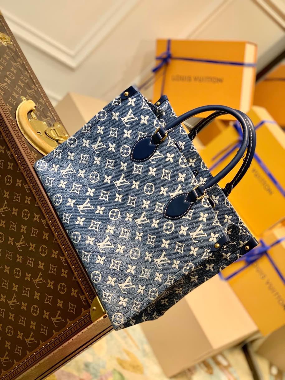 Louis Vuitton LV Onthego 丹宁系列牛仔蓝中号托特包 M59608