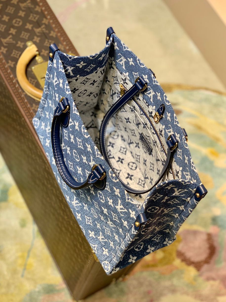 Louis Vuitton LV Onthego 丹宁系列牛仔蓝中号托特包 M59608