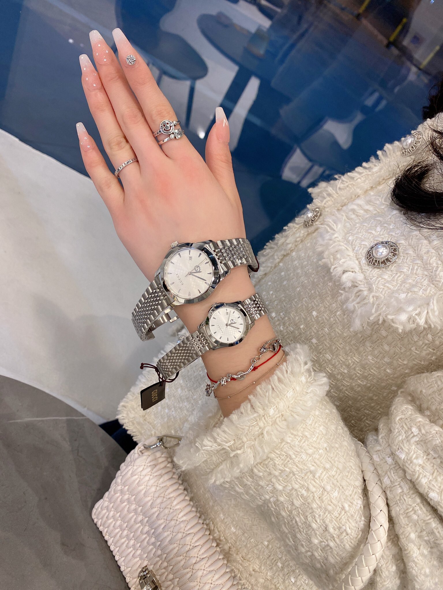 “Gucci Augustine Watch: Classic Nine-Colored Belt, Three-Colored Face, 28mm Female & 42mm Male Sizes” - 图片 8