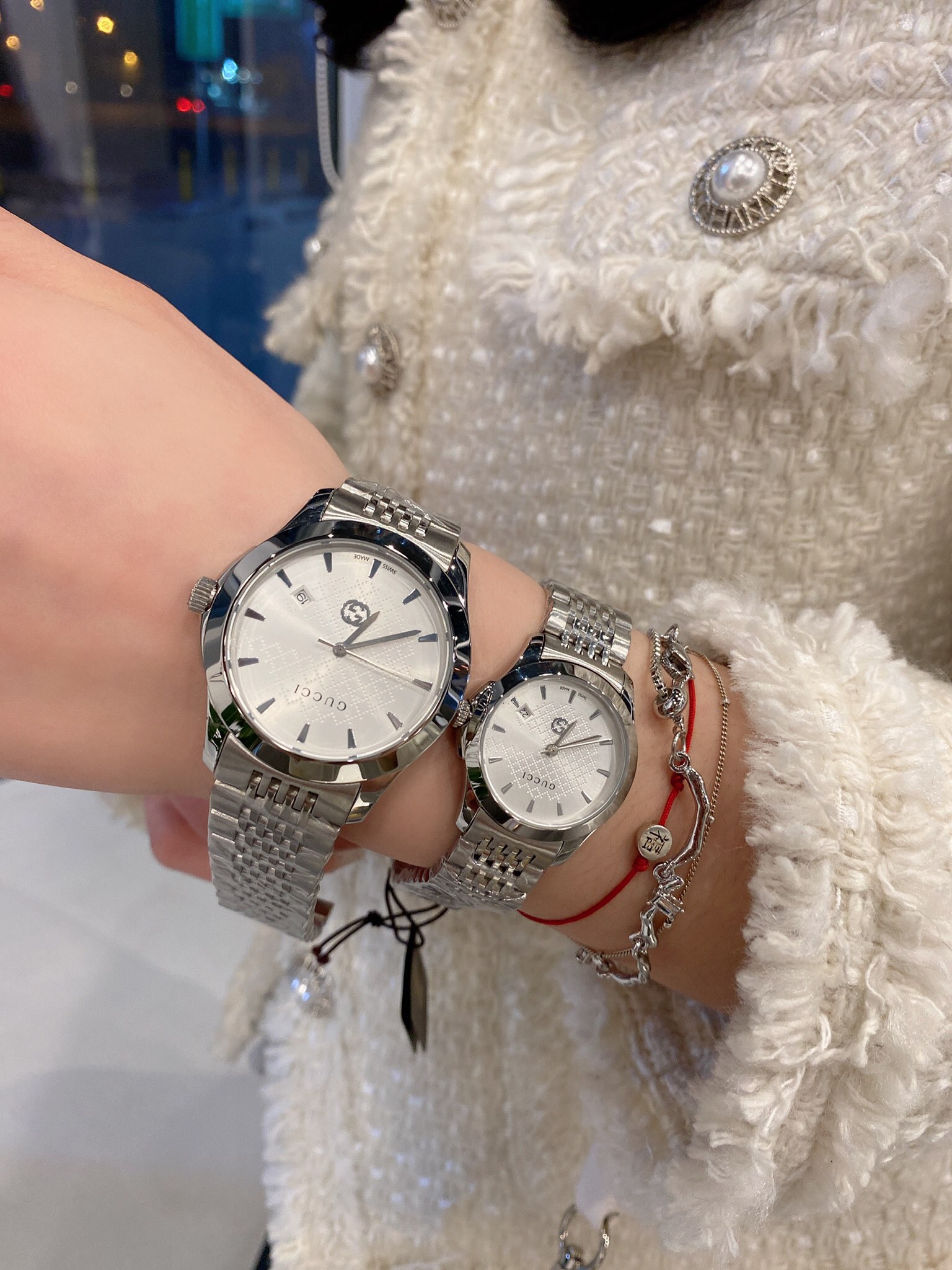 “Gucci Augustine Watch: Classic Nine-Colored Belt, Three-Colored Face, 28mm Female & 42mm Male Sizes” - 图片 5