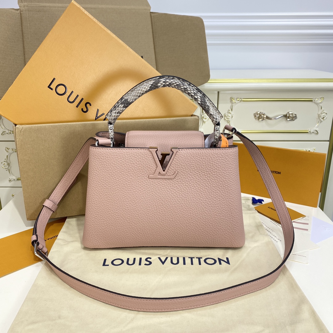 Louis Vuitton LV Capucines Bags Handbags Pink Lychee Pattern All Steel Taurillon Cowhide Snake Skin Fashion