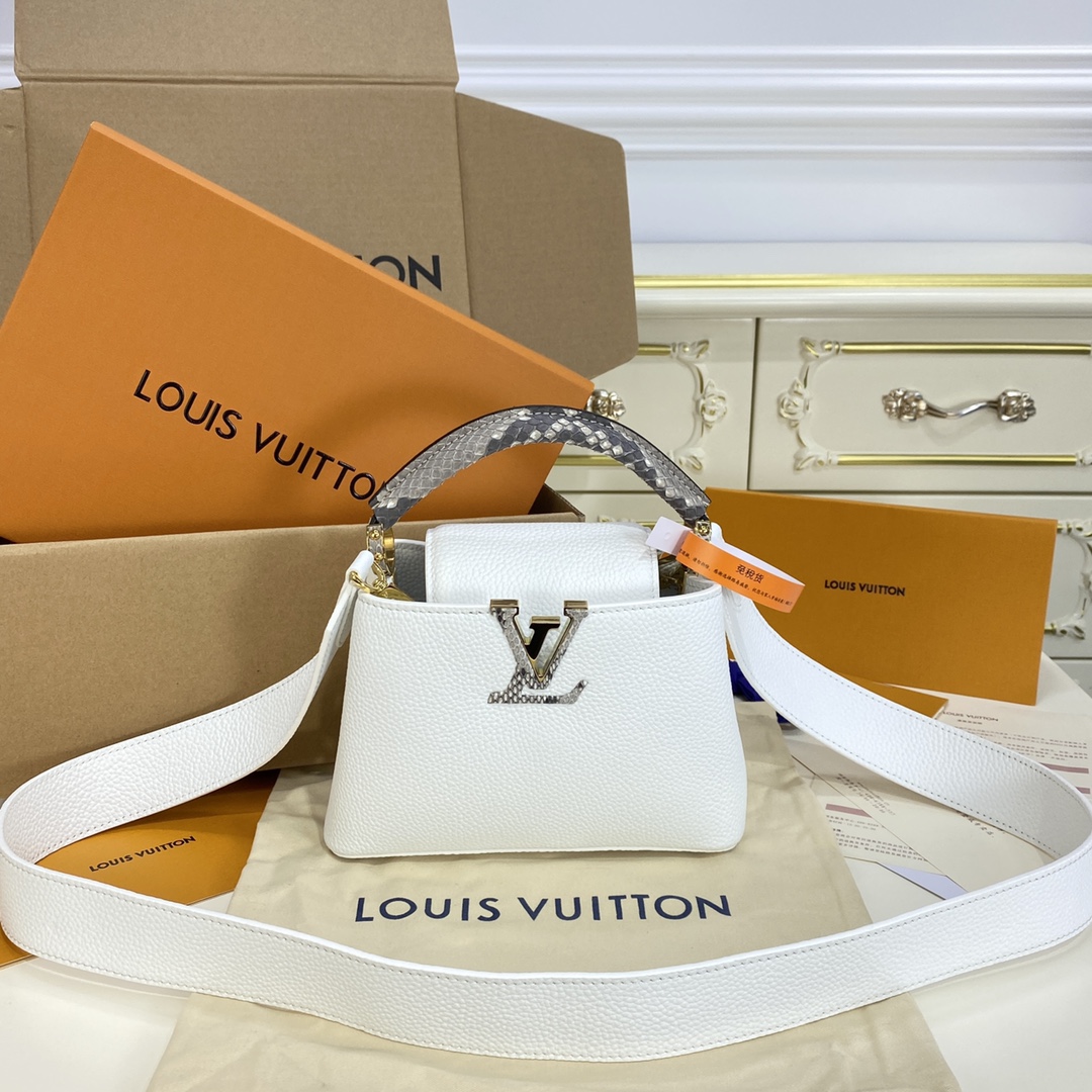 Louis Vuitton LV Capucines Bags Handbags Designer Replica
 White Lychee Pattern All Steel Taurillon Cowhide Snake Skin Fashion Mini