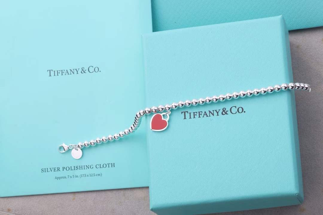 Tiffany & Co. Tiffany&Co.双心形珐琅红心爱心吊坠手链