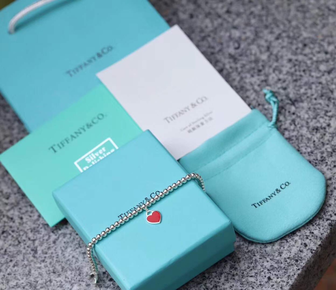 Tiffany & Co. Tiffany&Co.双心形珐琅红心爱心吊坠手链