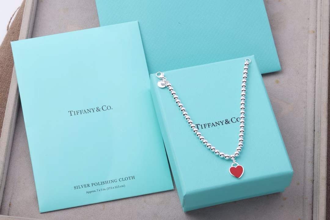 Tiffany & Co. Tiffany&Co.双心形珐琅红心爱心吊坠手链