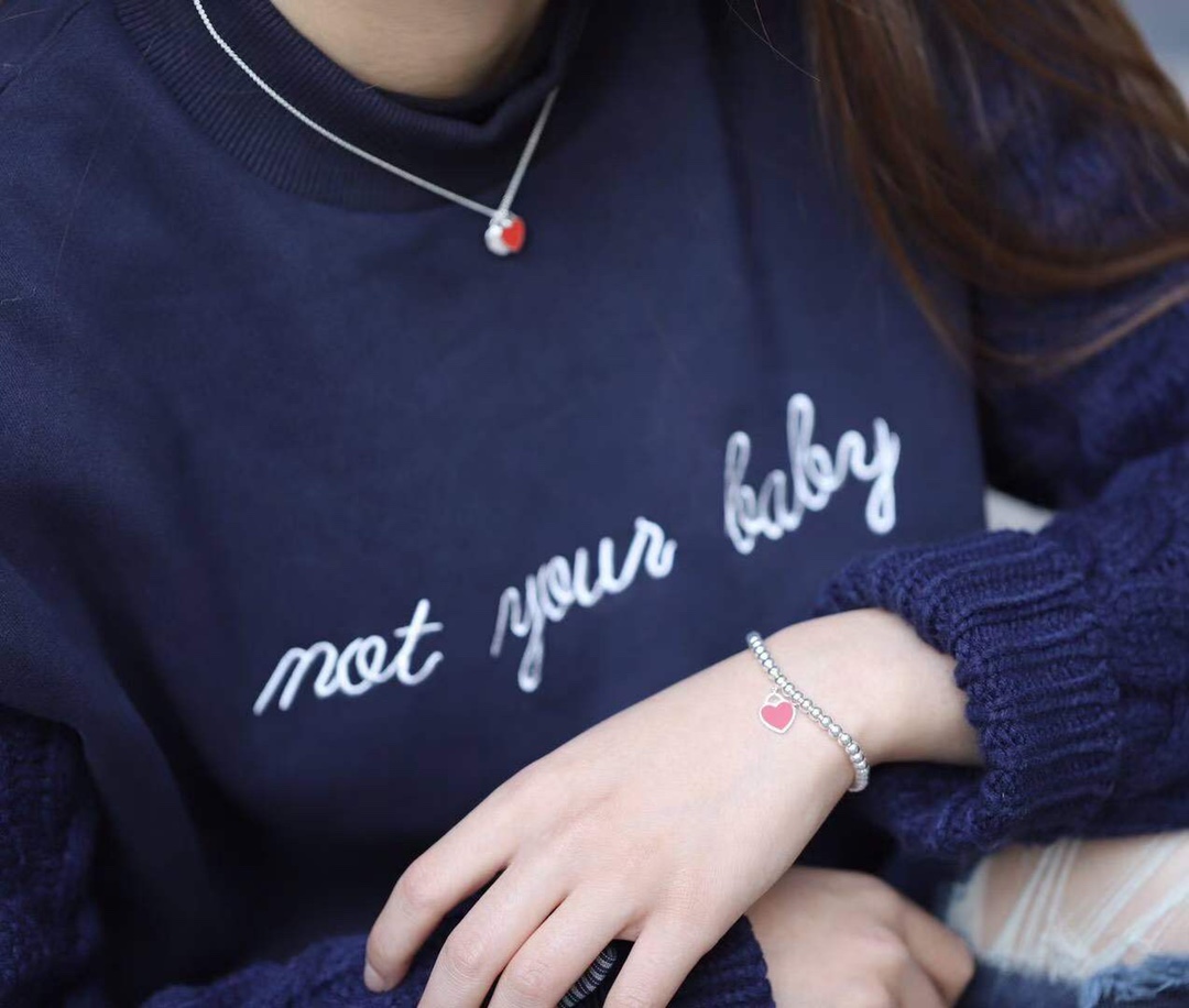 Tiffany & Co. Tiffany&Co.双心形珐琅红心爱心吊坠手链