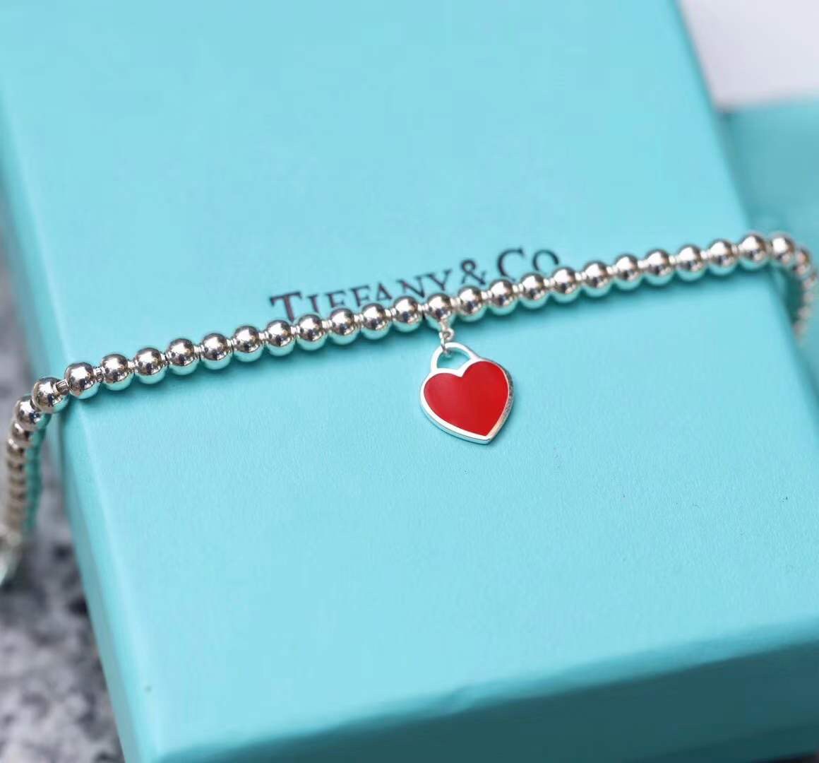 Tiffany & Co. Tiffany&Co.双心形珐琅红心爱心吊坠手链