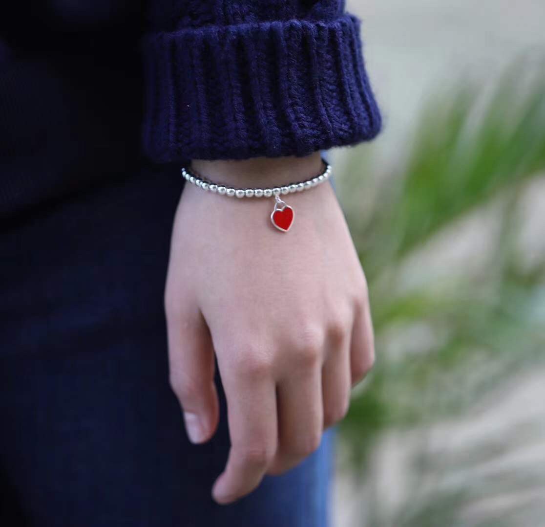 Tiffany & Co. Tiffany&Co.双心形珐琅红心爱心吊坠手链