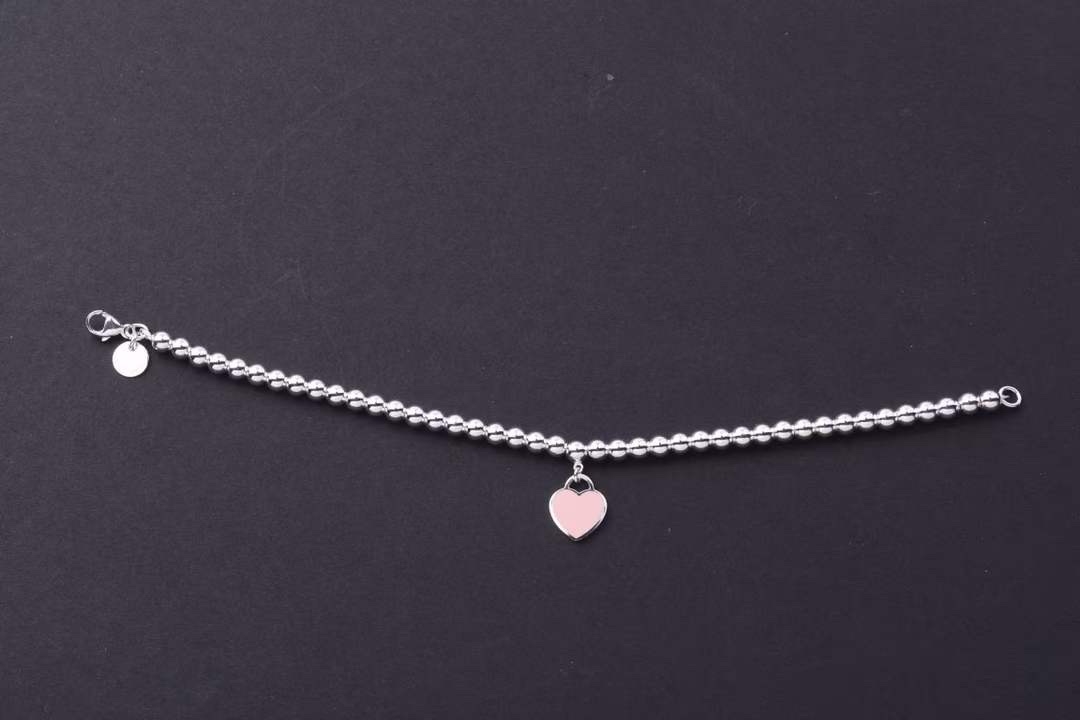 Tiffany & Co. Tiffany&Co.双心形珐琅粉心爱心吊坠手链